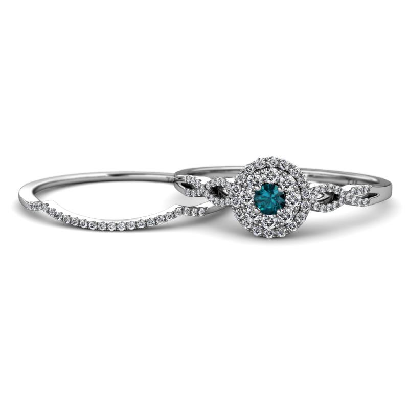 Iliana Prima London Blue Topaz and Diamond Halo Bridal Set Ring 