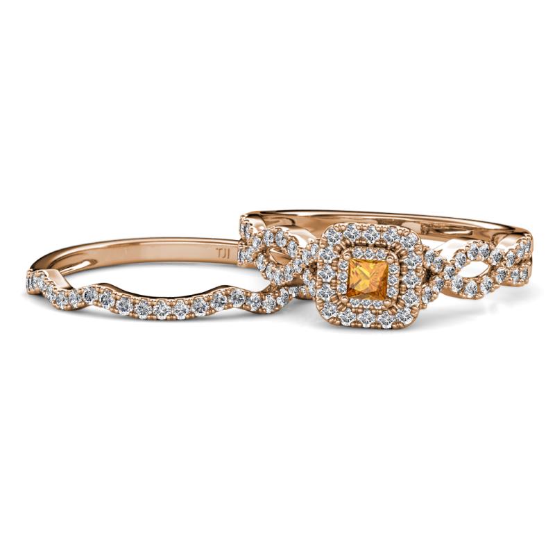 Eyana Prima Citrine and Diamond Double Halo Bridal Set Ring 