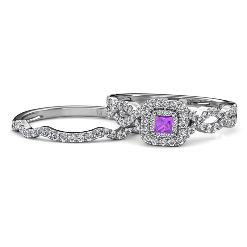 Eyana Prima Amethyst and Diamond Double Halo Bridal Set Ring 