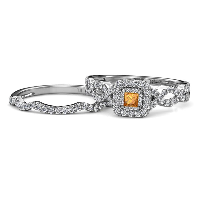 Eyana Prima Citrine and Diamond Double Halo Bridal Set Ring 