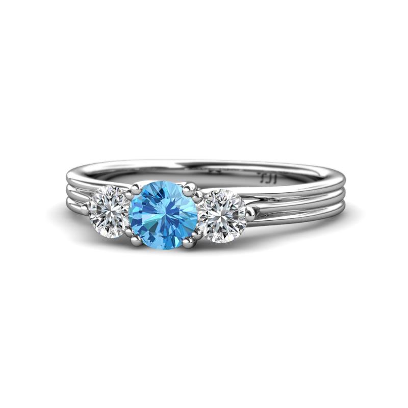 Alyssa 0.93 ctw (5.50 mm) Round Blue Topaz and Lab Grown Diamond Three Stone Engagement Ring 