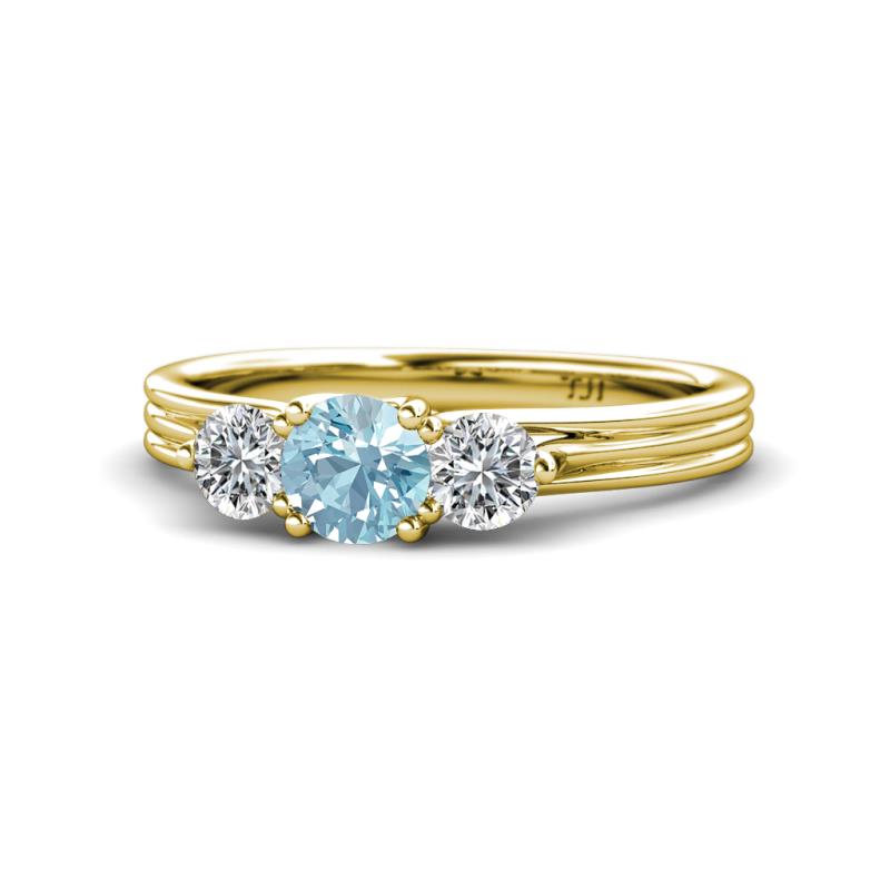 Alyssa 0.92 ctw (5.50 mm) Round Aquamarine and Lab Grown Diamond Three Stone Engagement Ring 