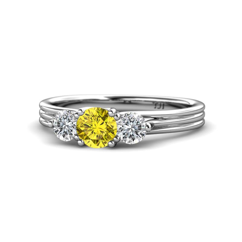 Alyssa 0.93 ctw (5.50 mm) Round Yellow Diamond and Lab Grown Diamond Three Stone Engagement Ring 