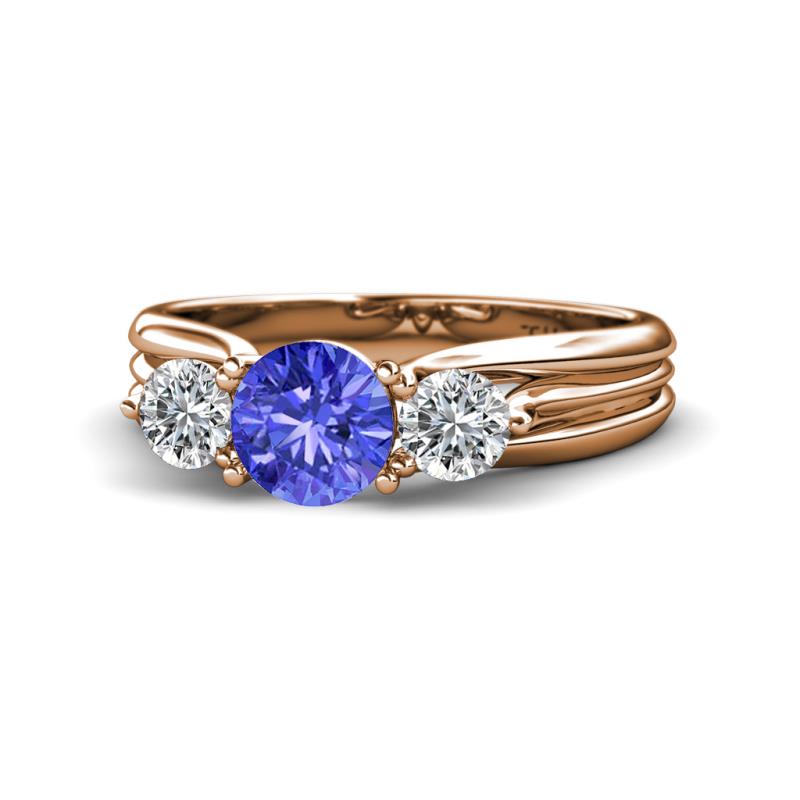 Alyssa 1.36 ctw (6.50 mm) Round Tanzanite and Lab Grown Diamond Three Stone Engagement Ring 