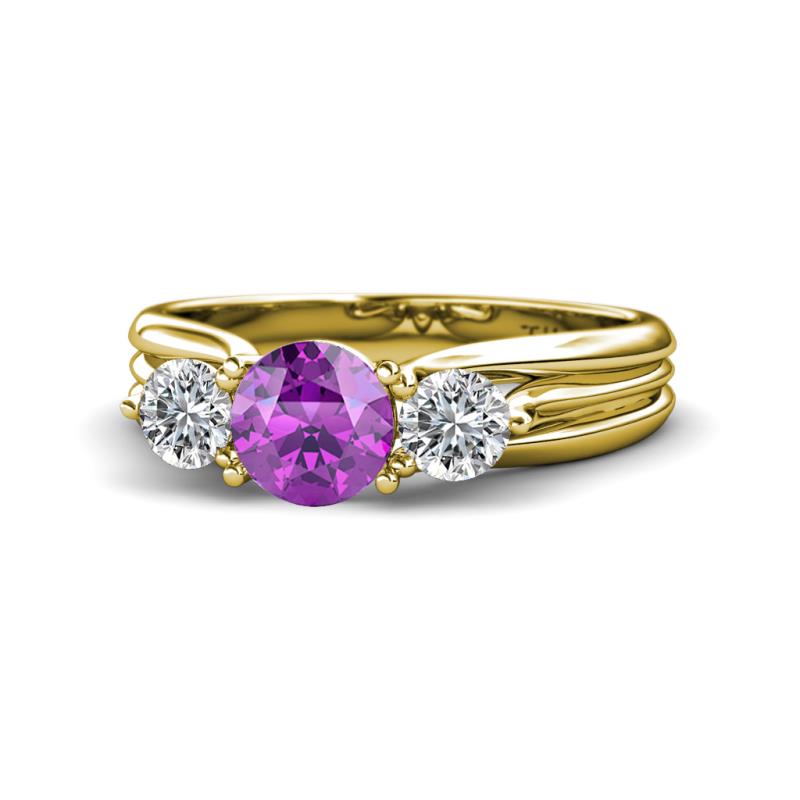 Alyssa 1.31 ctw (6.50 mm) Round Amethyst and Lab Grown Diamond Three Stone Engagement Ring 