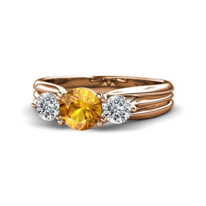 Alyssa 1.31 ctw (6.50 mm) Round Citrine and Lab Grown Diamond Three Stone Engagement Ring 
