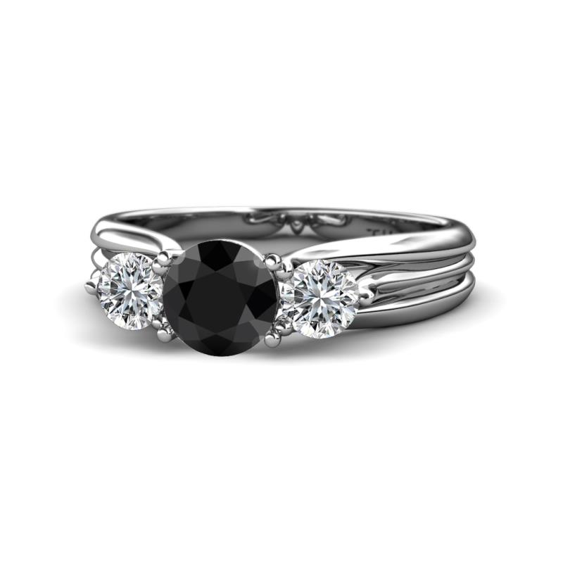 Alyssa 1.44 ctw (6.00 mm) Round Black Diamond and Lab Grown Diamond Three Stone Engagement Ring 