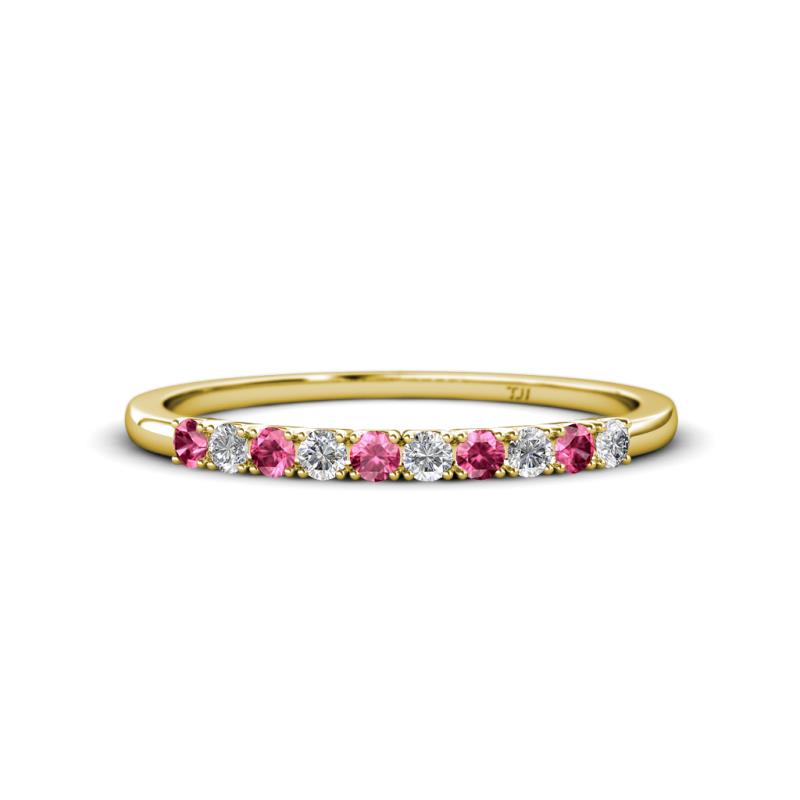 Emlynn 2.40 mm Pink Tourmaline and Diamond 10 Stone Wedding Band 
