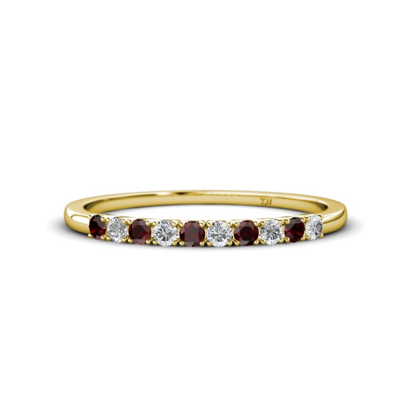 Emlynn 2.40 mm Red Garnet and Diamond 10 Stone Wedding Band 