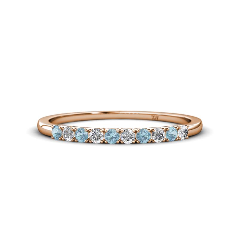 Emlynn 2.40 mm Aquamarine and Diamond 10 Stone Wedding Band 