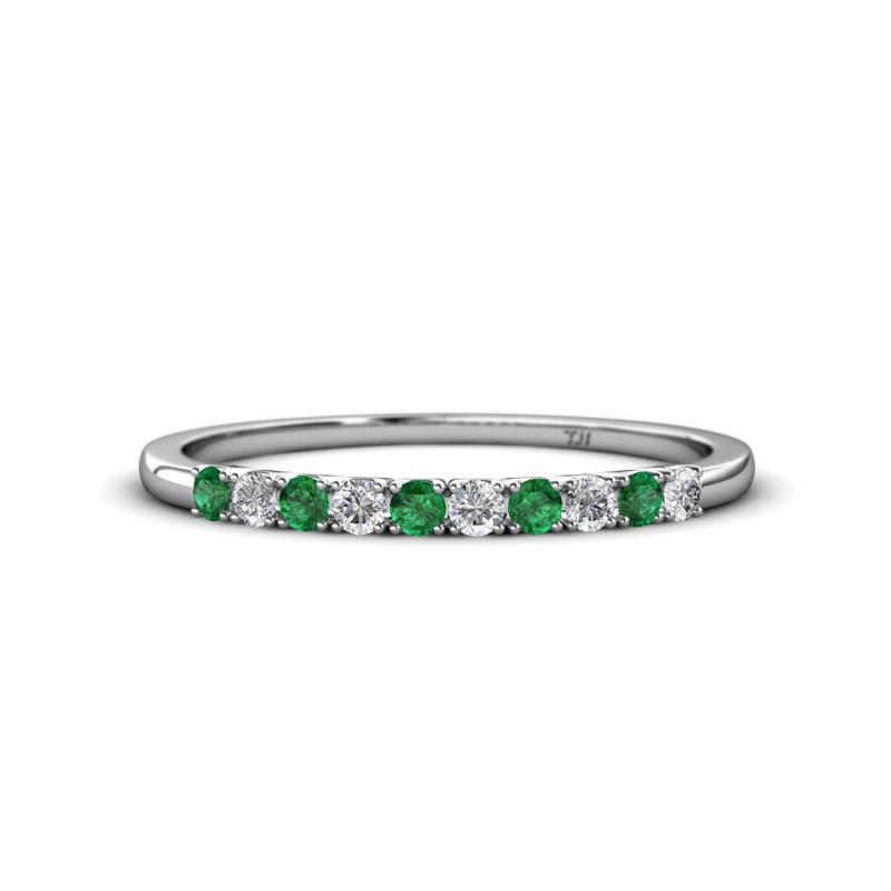 Emlynn 2.40 mm Emerald and Diamond 10 Stone Wedding Band 