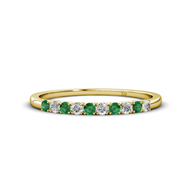 Emlynn 2.40 mm Emerald and Diamond 10 Stone Wedding Band 
