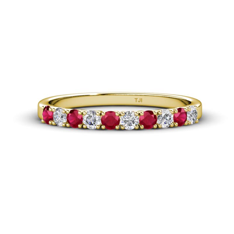 Emlynn 2.70 mm Ruby and Diamond 10 Stone Wedding Band 