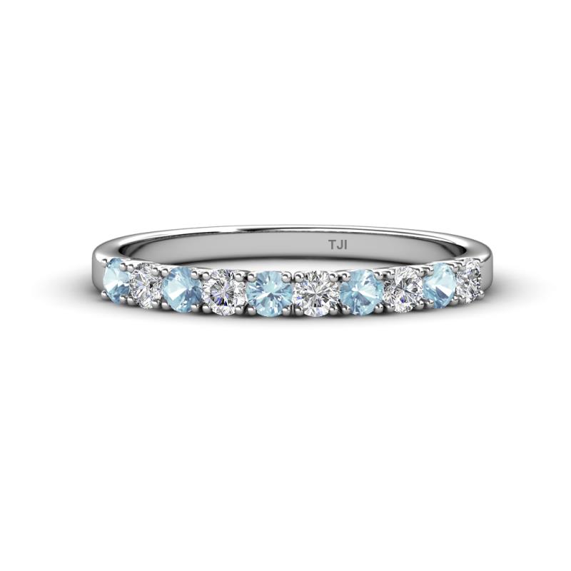 Emlynn 2.70 mm Aquamarine and Diamond 10 Stone Wedding Band 