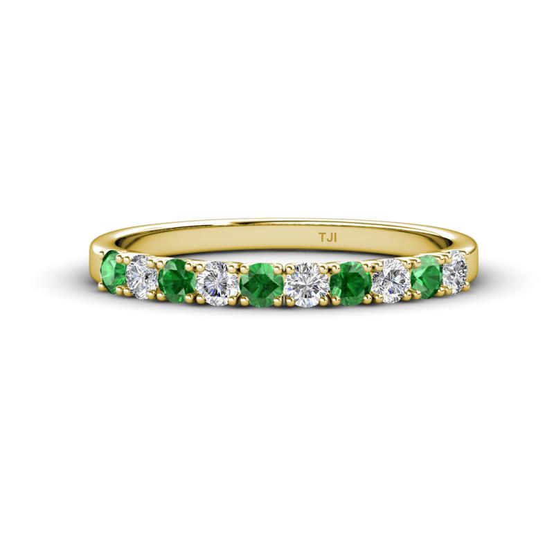 Emlynn 2.70 mm Green Garnet and Diamond 10 Stone Wedding Band 