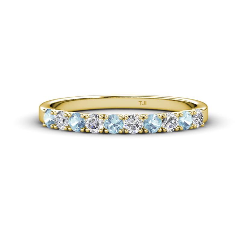 Emlynn 2.70 mm Aquamarine and Diamond 10 Stone Wedding Band 