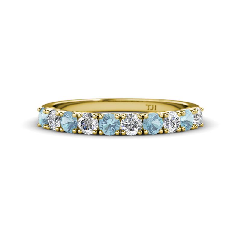 Emlynn 3.00 mm Aquamarine and Diamond 10 Stone Wedding Band 