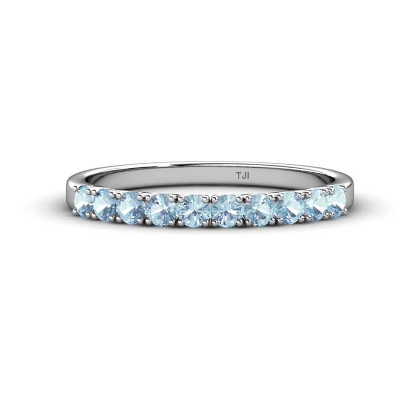 Emlynn 2.70 mm Aquamarine 10 Stone Wedding Band 