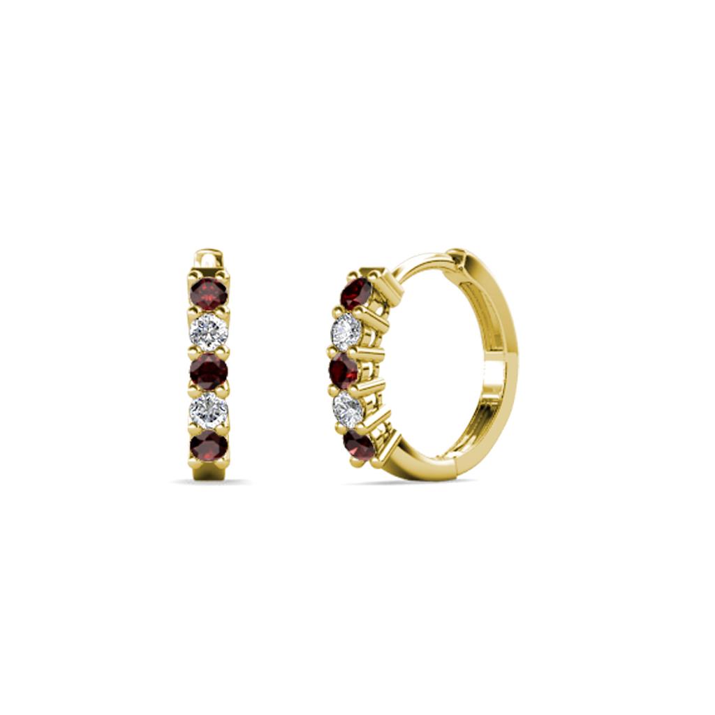 Aricia Petite Red Garnet and Lab Grown Diamond Hoop Earrings 