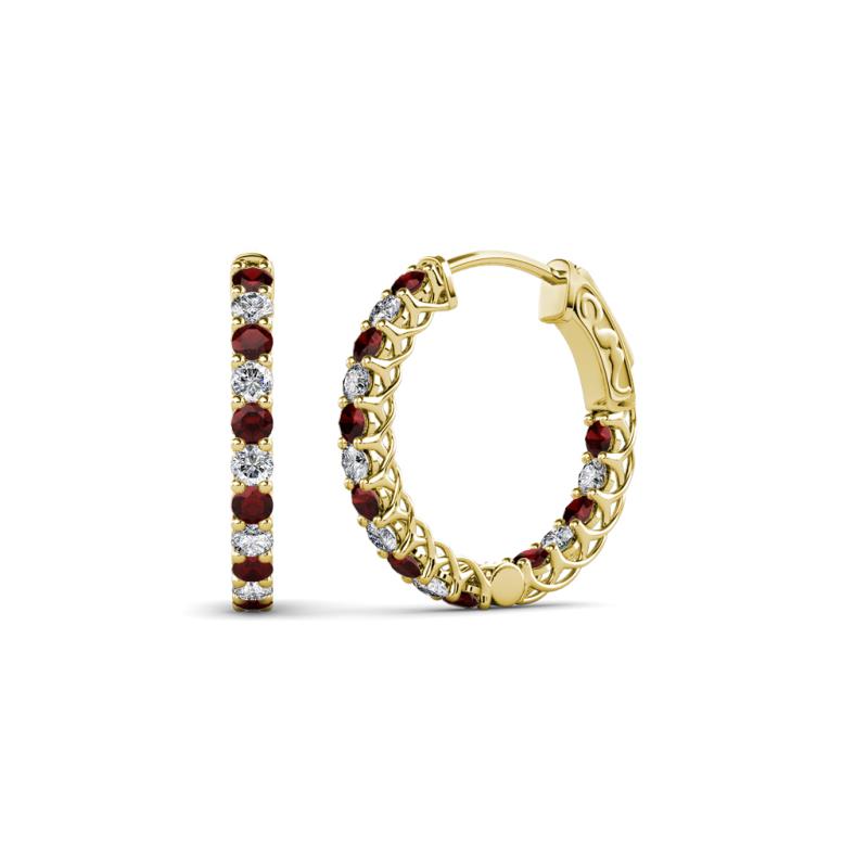 Amara Red Garnet and Lab Grown Diamond Hoop Earrings 