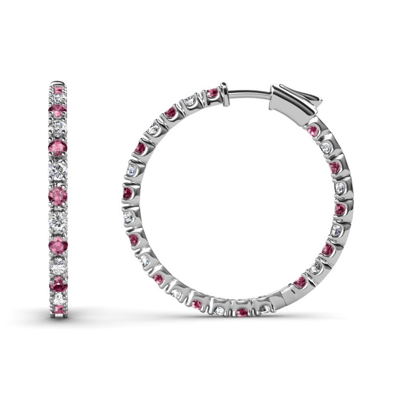 Melissa 0.90 ctw (1.70 mm) Inside Outside Round Pink Tourmaline and Lab Grown Diamond Eternity Hoop Earrings 