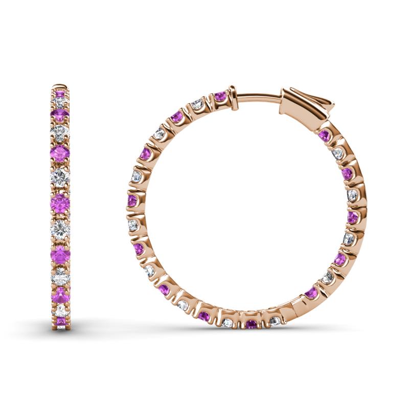 Melissa 0.90 ctw (1.70 mm) Inside Outside Round Amethyst and Lab Grown Diamond Eternity Hoop Earrings 