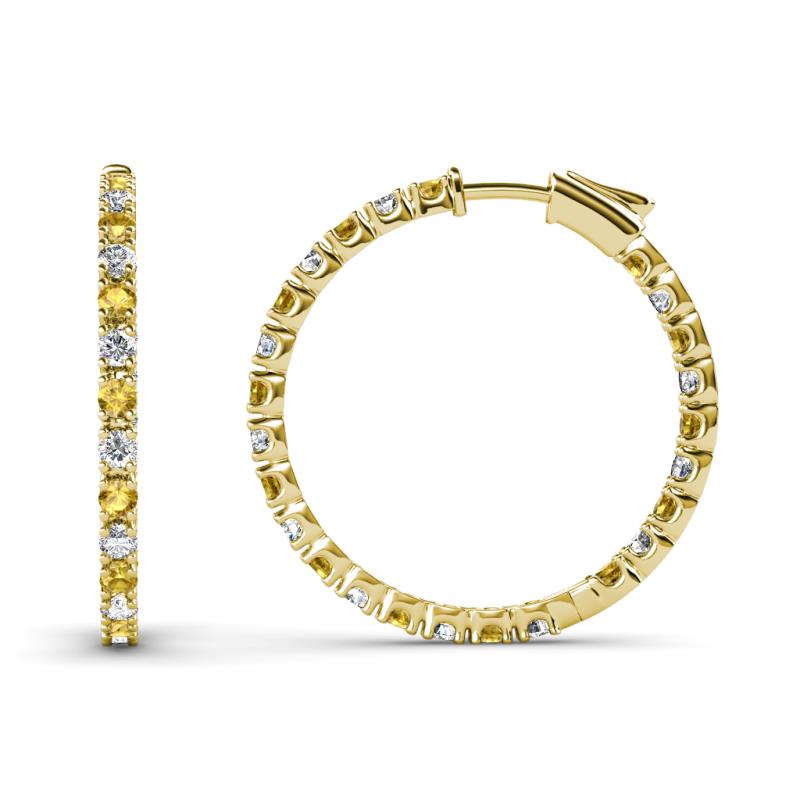 Melissa 0.90 ctw (1.70 mm) Inside Outside Round Citrine and Lab Grown Diamond Eternity Hoop Earrings 