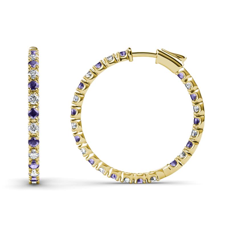 Melissa 0.90 ctw (1.70 mm) Inside Outside Round Iolite and Lab Grown Diamond Eternity Hoop Earrings 