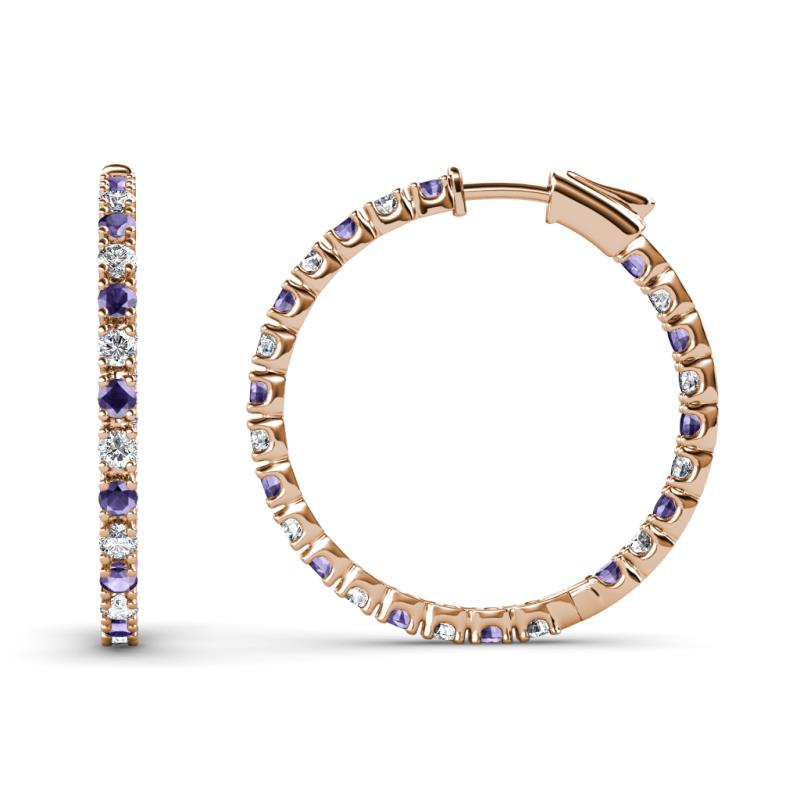 Melissa 0.90 ctw (1.70 mm) Inside Outside Round Iolite and Lab Grown Diamond Eternity Hoop Earrings 