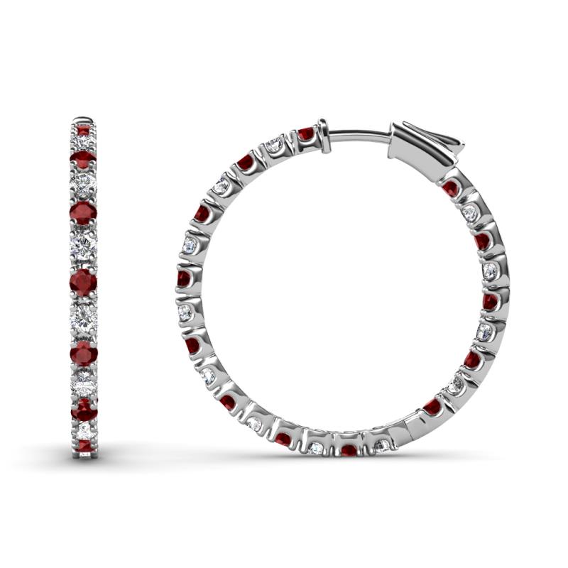 Melissa 1.03 ctw (1.70 mm) Inside Outside Round Red Garnet and Lab Grown Diamond Eternity Hoop Earrings 