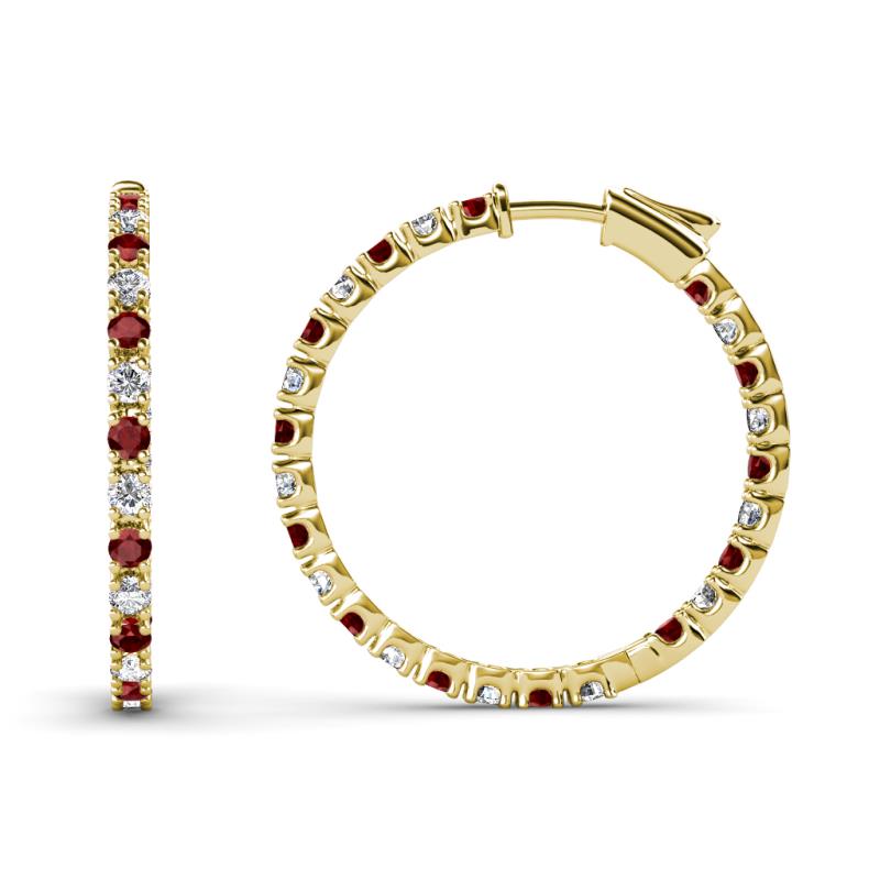Melissa 1.03 ctw (1.70 mm) Inside Outside Round Red Garnet and Lab Grown Diamond Eternity Hoop Earrings 