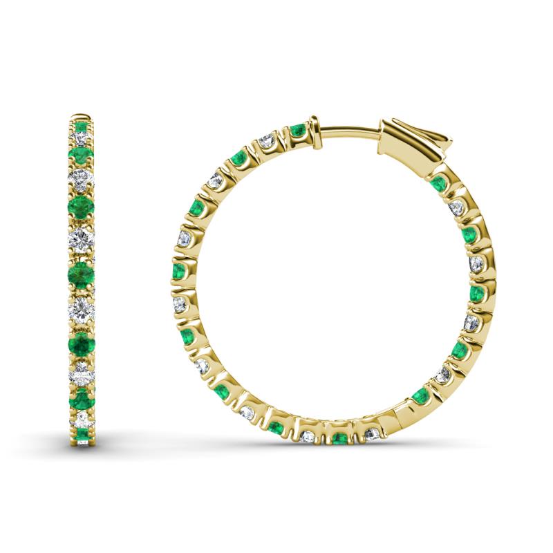 Melissa 0.90 ctw (1.70 mm) Inside Outside Round Emerald and Lab Grown Diamond Eternity Hoop Earrings 