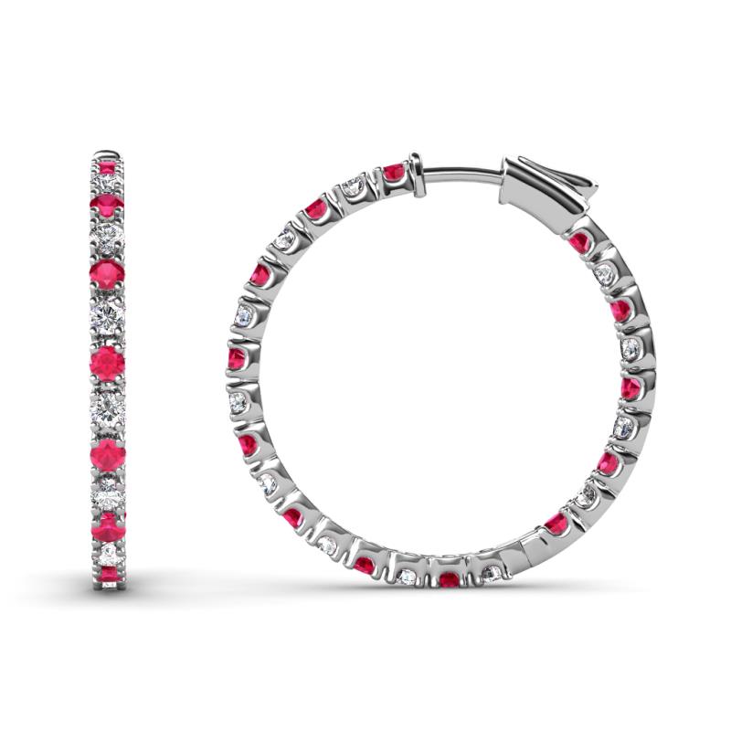 Melissa 1.03 ctw (1.70 mm) Inside Outside Round Ruby and Lab Grown Diamond Eternity Hoop Earrings 