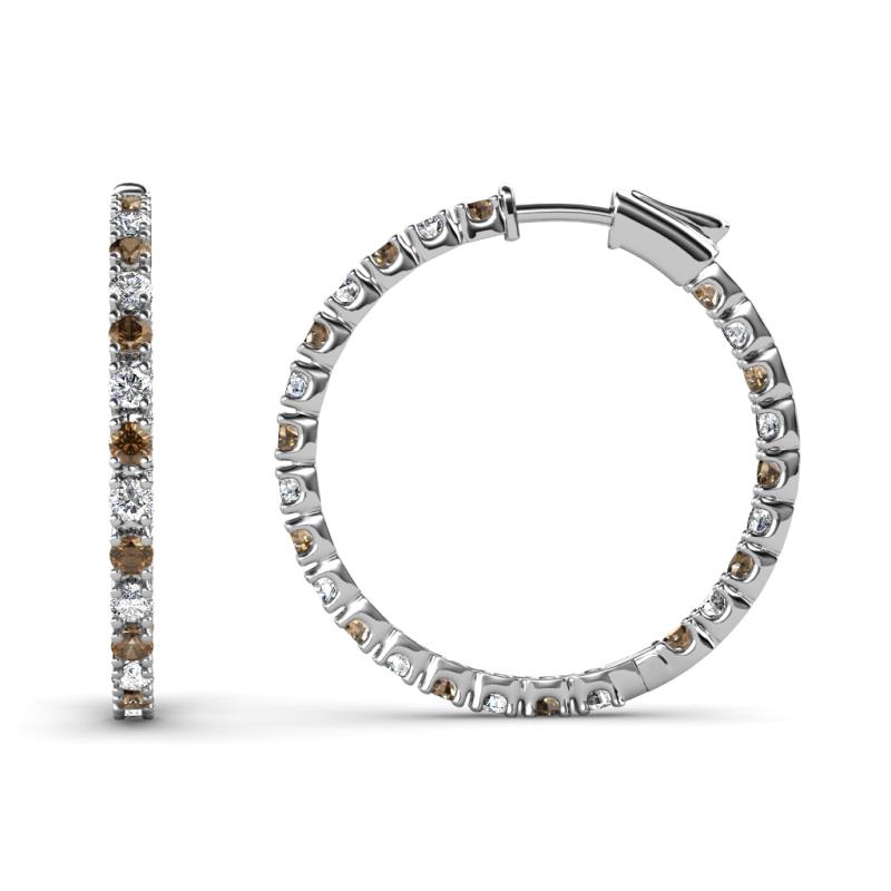 Melissa 1.00 ctw (1.70 mm) Inside Outside Round Smoky Quartz and Lab Grown Diamond Eternity Hoop Earrings 