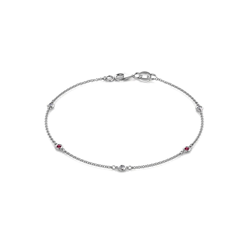 Aizza (5 Stn/2mm) Ruby and Lab Grown Diamond Station Bracelet 