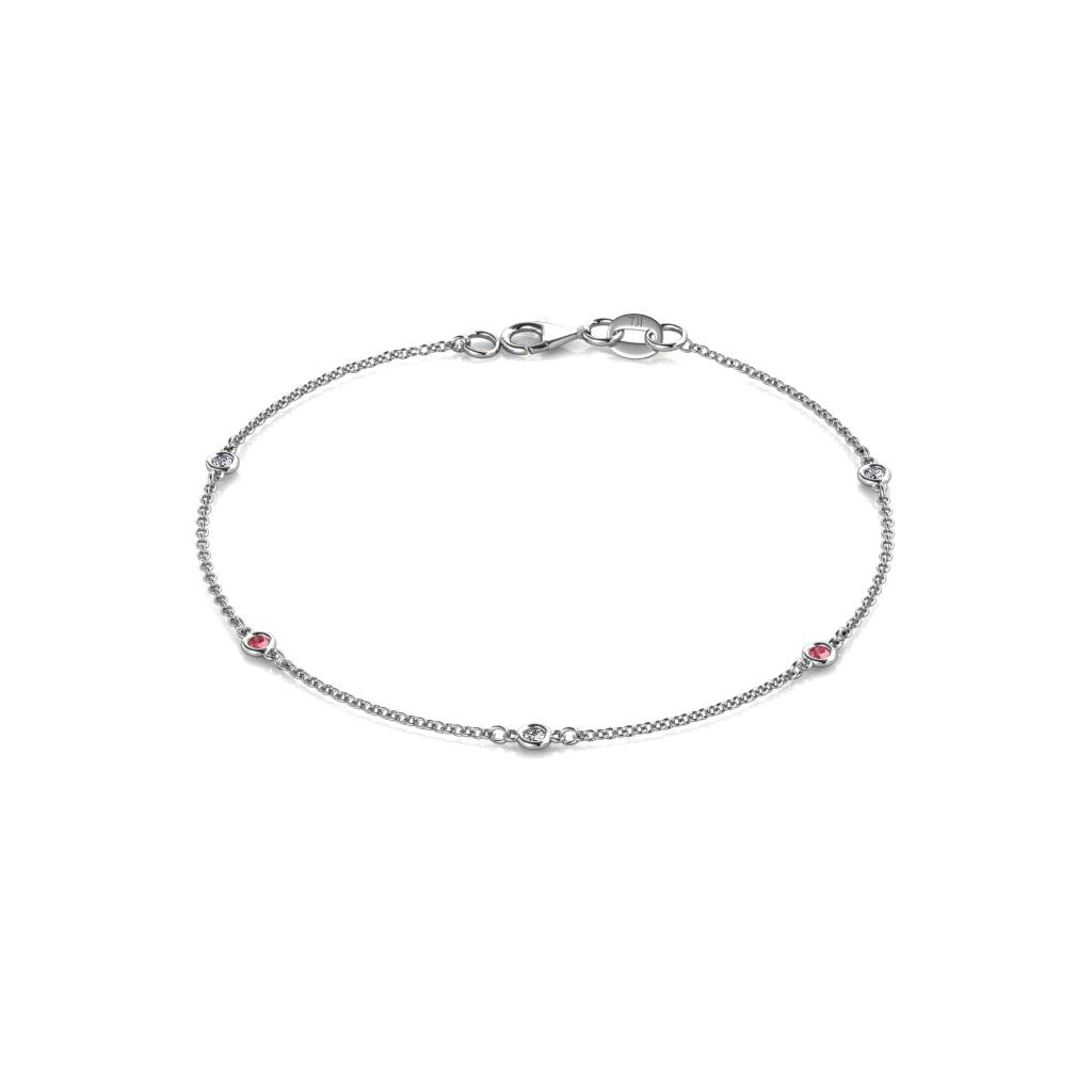 Aizza (5 Stn/2mm) Pink Tourmaline and Lab Grown Diamond Station Bracelet 