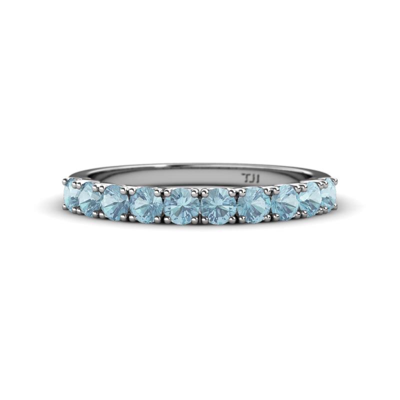 Emlynn 3.00 mm Aquamarine 10 Stone Wedding Band 