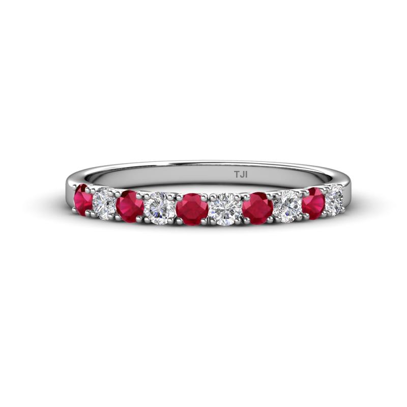 Emlynn 2.70 mm Ruby and Diamond 10 Stone Wedding Band 