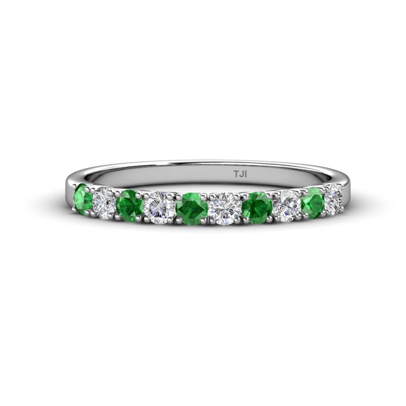 Emlynn 2.70 mm Green Garnet and Diamond 10 Stone Wedding Band 