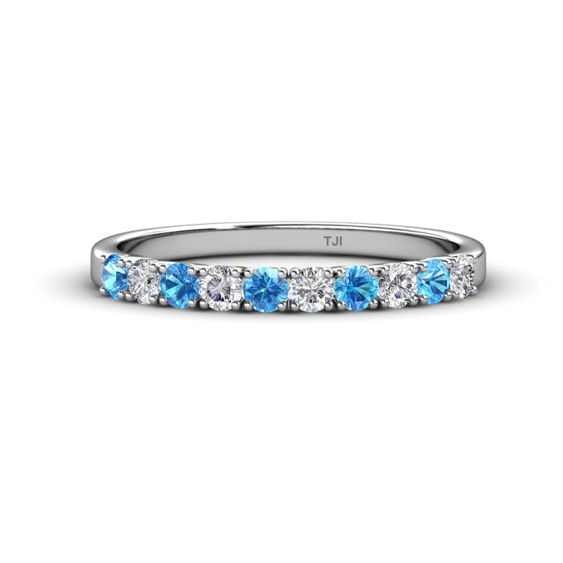 Emlynn 2.70 mm Blue Topaz and Diamond 10 Stone Wedding Band 