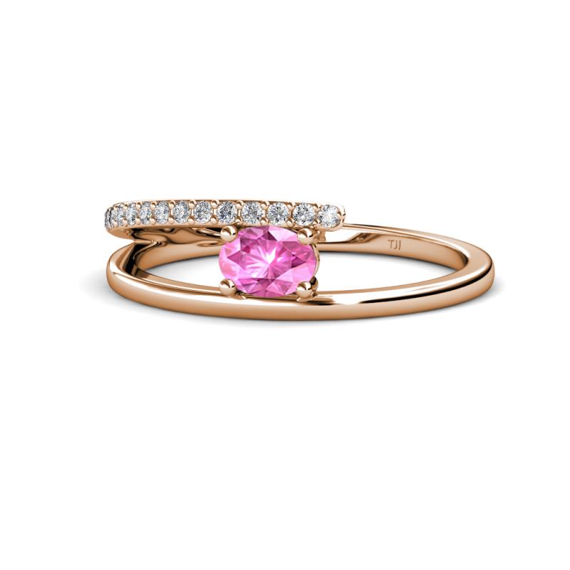 Linnea Bold Oval Pink Sapphire and Round Diamond Bypass Promise Ring 