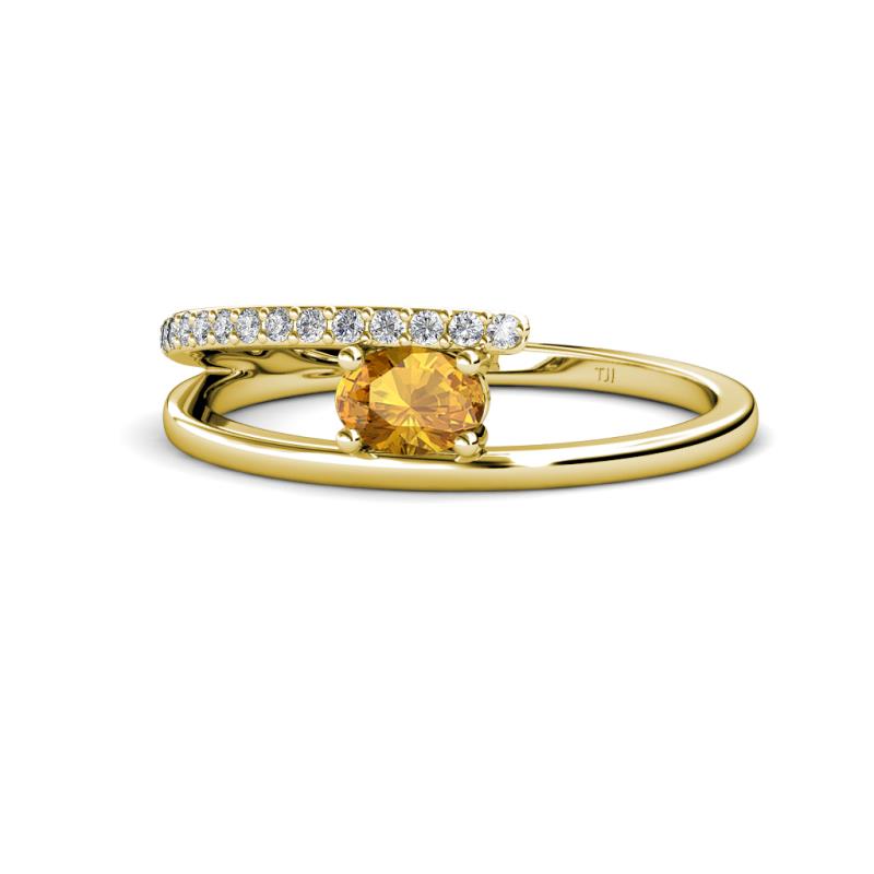 Linnea Bold Oval Citrine and Round Diamond Bypass Promise Ring 