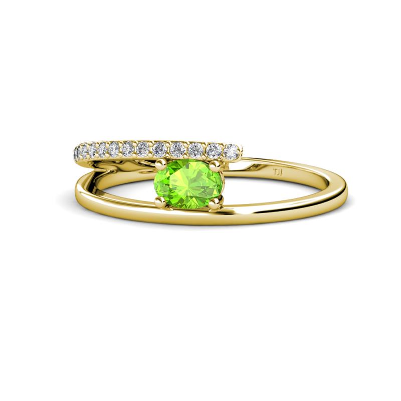 Linnea Bold Oval Peridot and Round Diamond Bypass Promise Ring 
