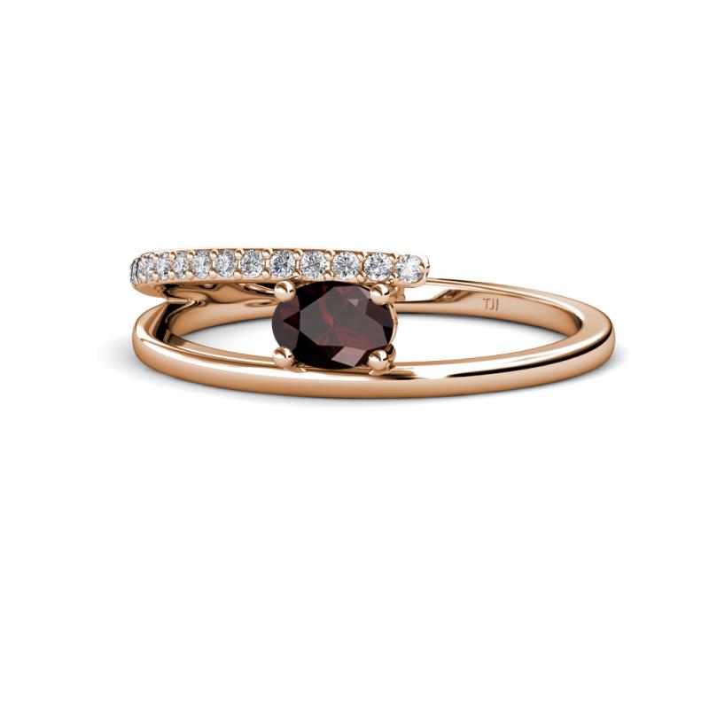 Linnea Bold Oval Red Garnet and Round Diamond Bypass Promise Ring 