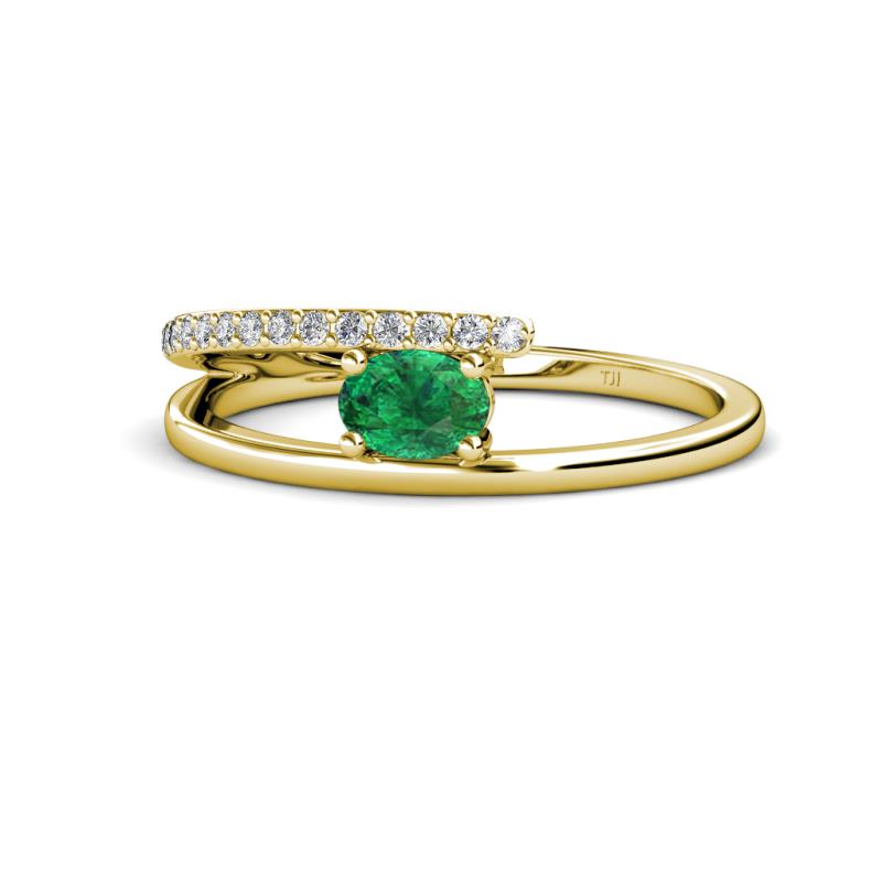 Linnea Bold Oval Emerald and Round Diamond Bypass Promise Ring 