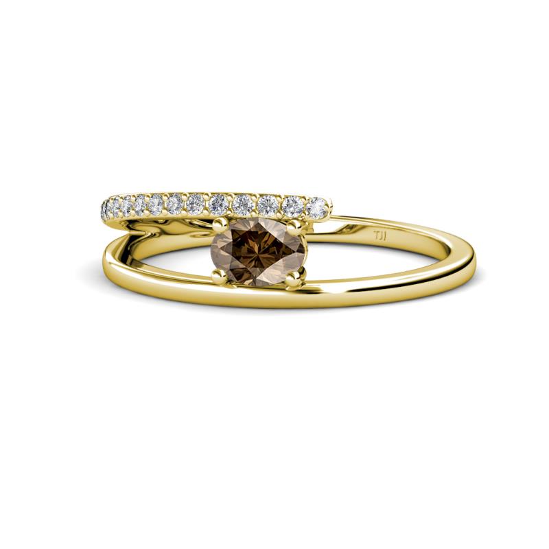 Linnea Bold Oval Smoky Quartz and Round Diamond Bypass Promise Ring 
