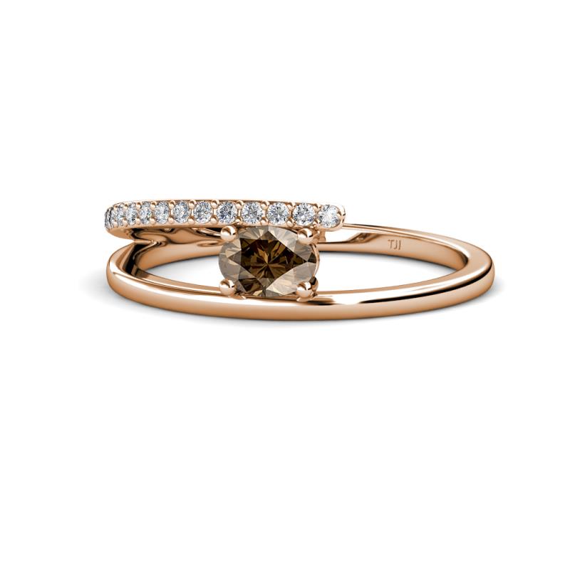 Linnea Bold Oval Smoky Quartz and Round Diamond Bypass Promise Ring 