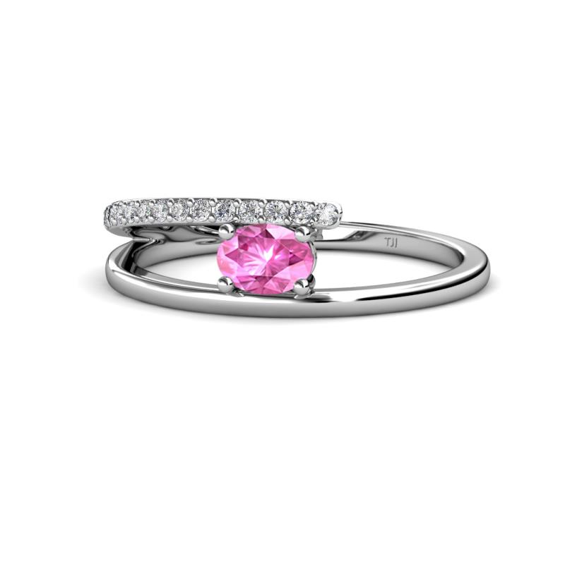 Linnea Bold Oval Pink Sapphire and Round Diamond Bypass Promise Ring 