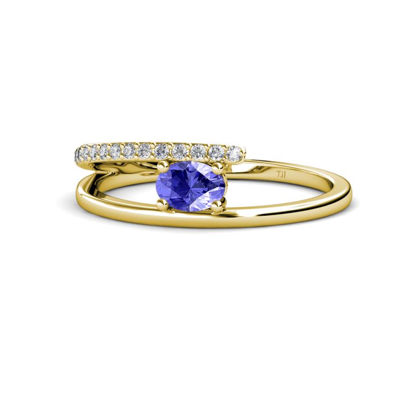 Linnea Bold Oval Tanzanite and Round Diamond Bypass Promise Ring 