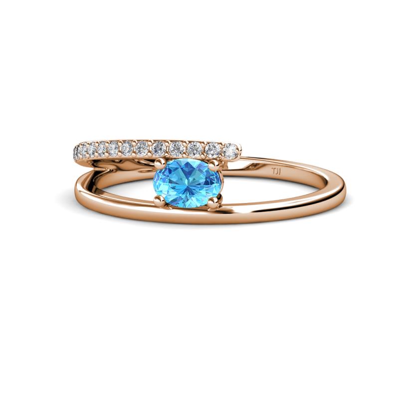 Linnea Bold Oval Blue Topaz and Round Diamond Bypass Promise Ring 